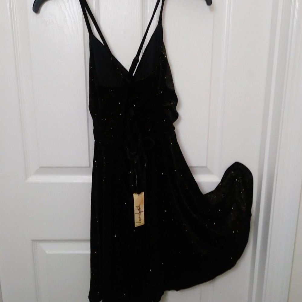 Juniors Black Shimmery Velvet Lace-Up Back Skater Dress - Picture 6 of 12